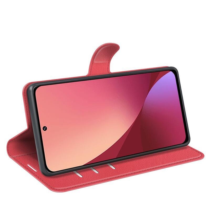 Litchi PU bőr pénztárca tok Xiaomi 12 Lite-hoz - piros