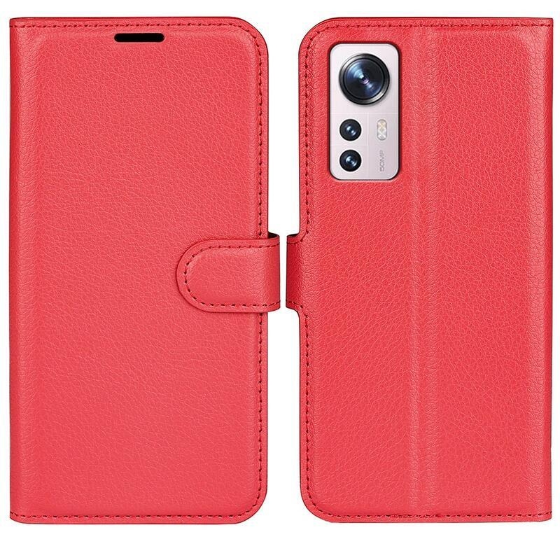 Litchi PU bőr pénztárca tok Xiaomi 12 Lite-hoz - piros