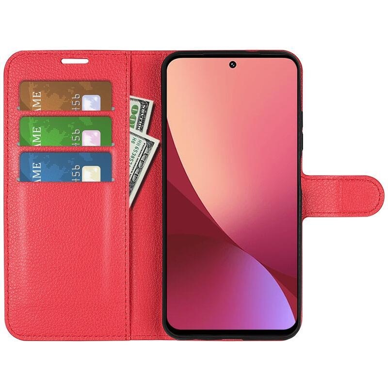 Litchi PU bőr pénztárca tok Xiaomi 12 Lite-hoz - piros