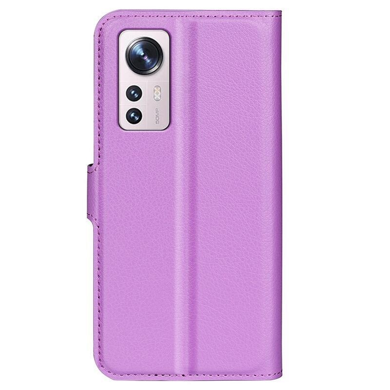 Litchi PU bőr pénztárca tok Xiaomi 12 Lite-hoz - lila