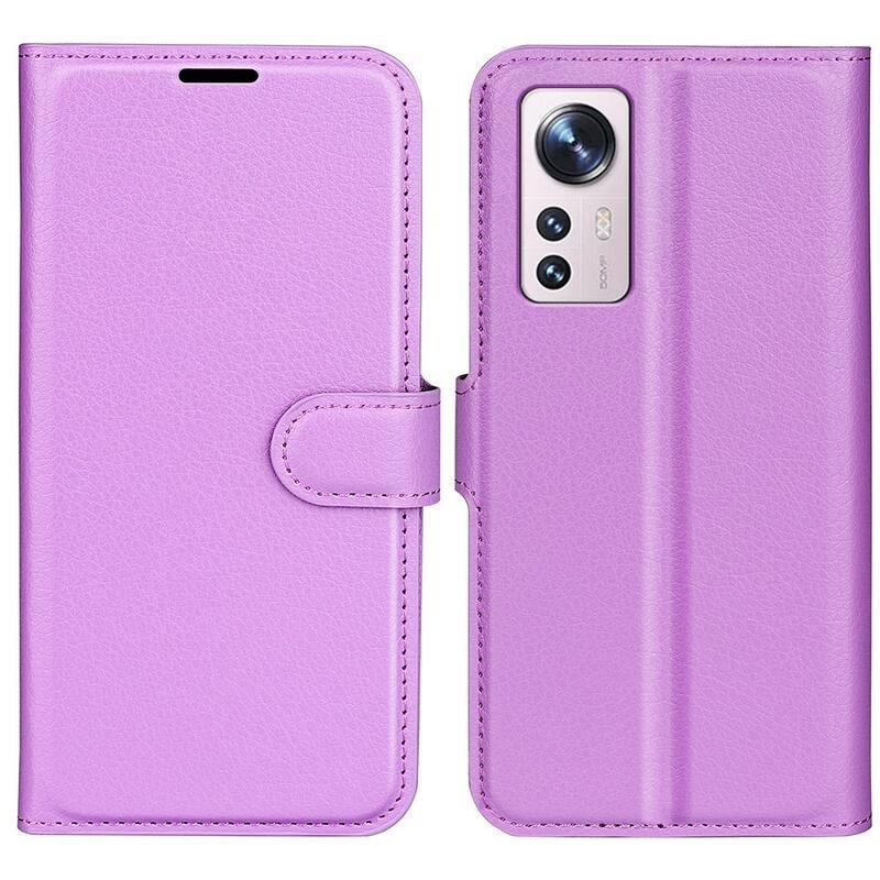 Litchi PU bőr pénztárca tok Xiaomi 12 Lite-hoz - lila