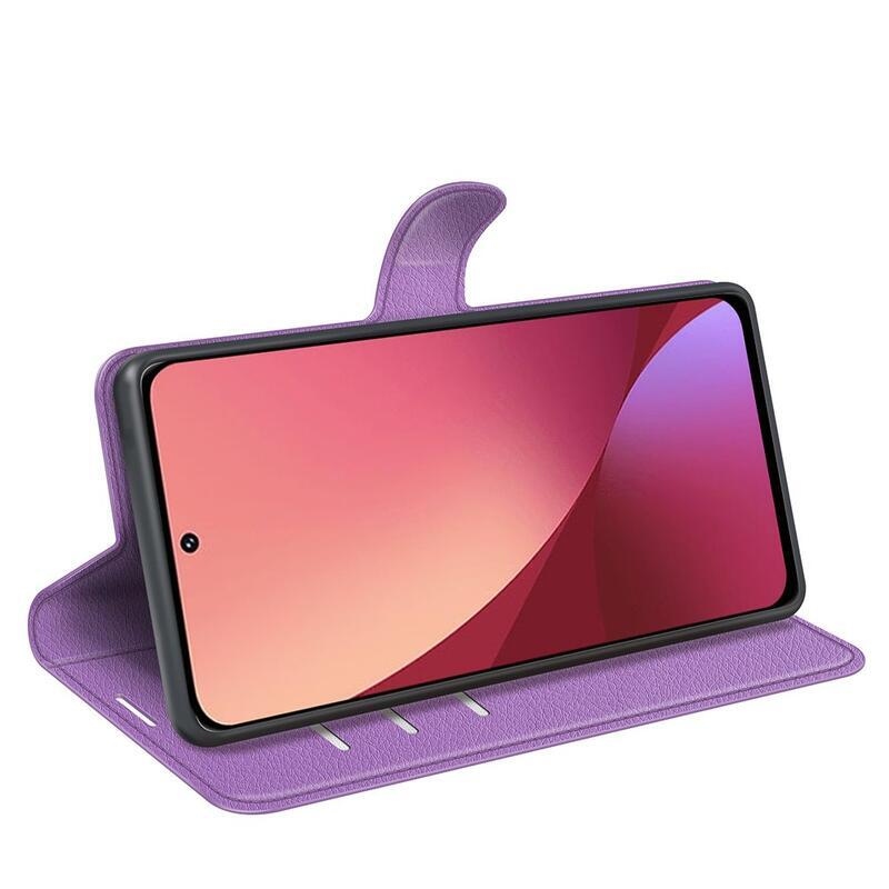 Litchi PU bőr pénztárca tok Xiaomi 12 Lite-hoz - lila