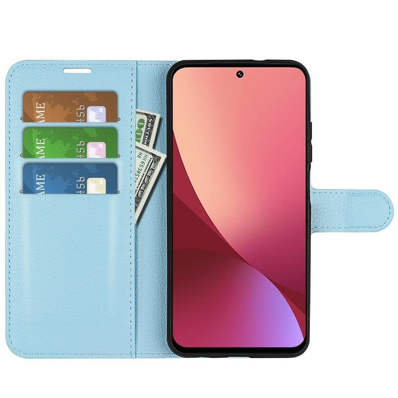 Litchi PU bőr pénztárca tok Xiaomi 12 Lite-hoz - kék