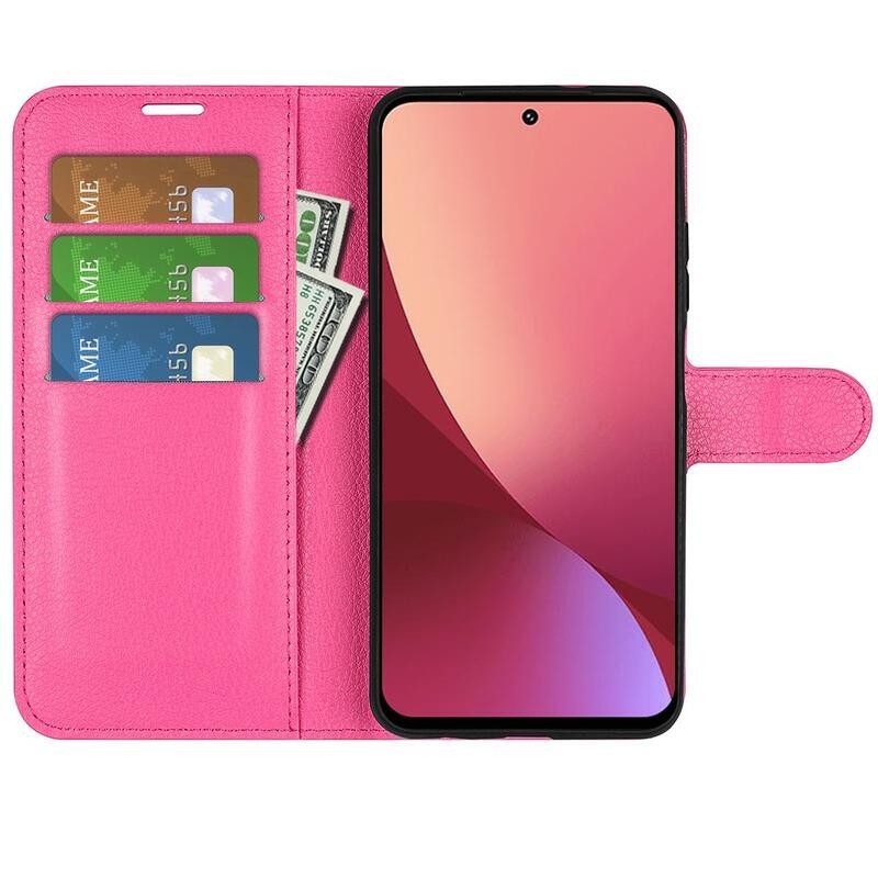 Litchi PU bőr pénztárca tok Xiaomi 12 Lite - rózsaszínű