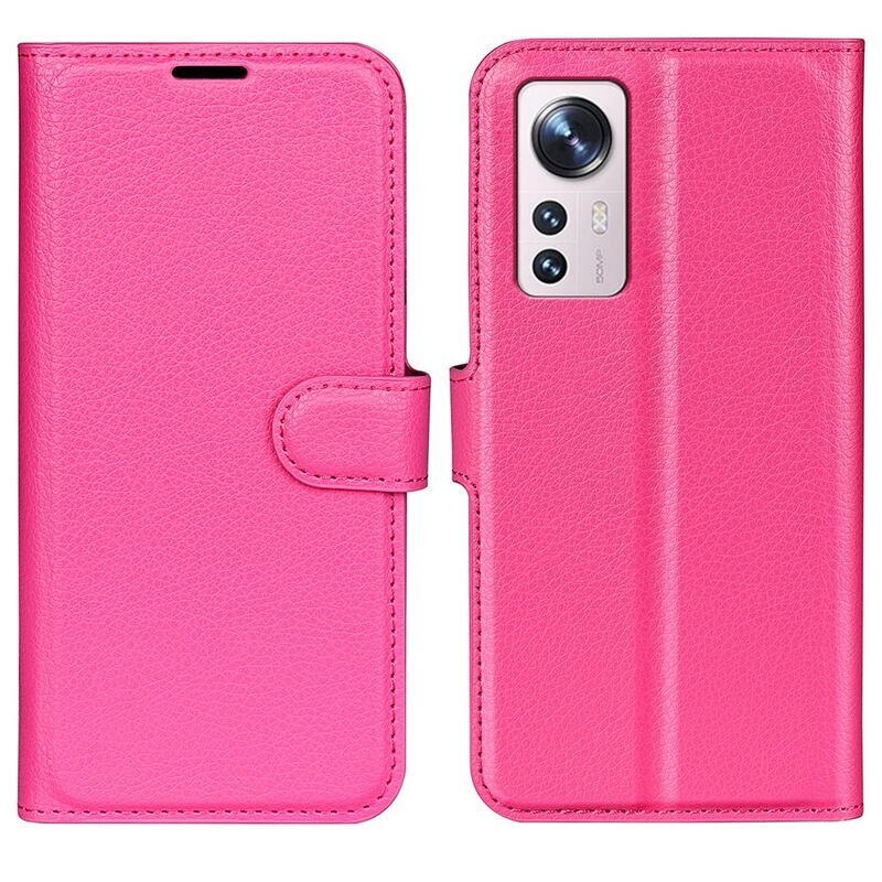 Litchi PU bőr pénztárca tok Xiaomi 12 Lite - rózsaszínű
