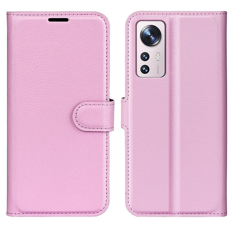 Litchi PU bőr pénztárca tok a Xiaomi 12 Lite-hoz - rózsaszínű