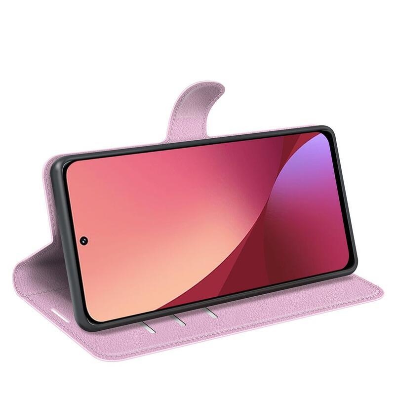 Litchi PU bőr pénztárca tok a Xiaomi 12 Lite-hoz - rózsaszínű