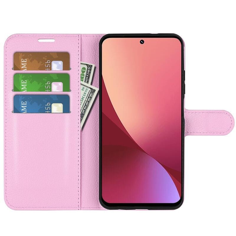 Litchi PU bőr pénztárca tok a Xiaomi 12 Lite-hoz - rózsaszínű