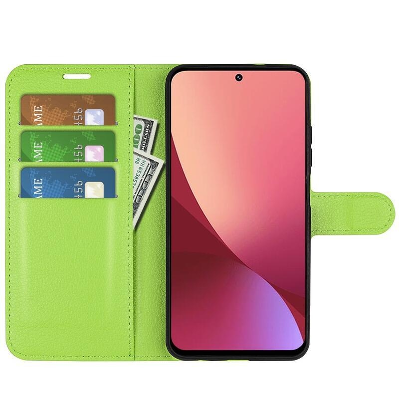 Litchi PU bőr pénztárca tok Xiaomi 12 Lite-hoz - zöld