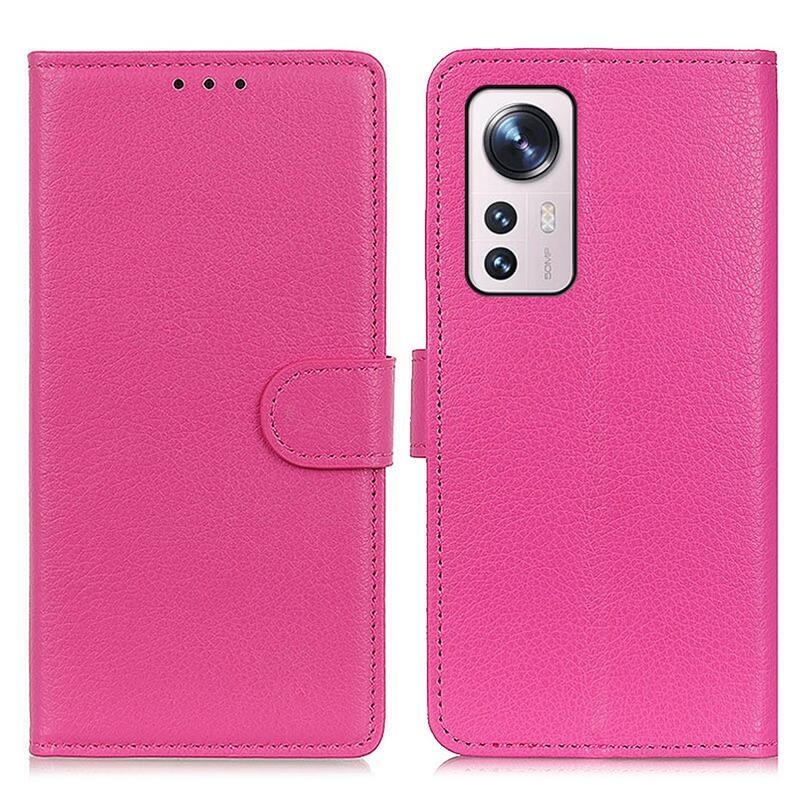 Litchi PU bőr pénztárca tok Xiaomi 12 Pro - rózsaszínű
