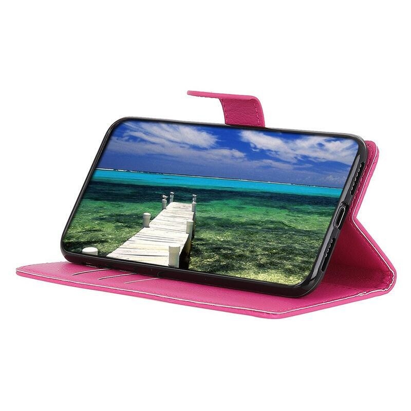 Litchi PU bőr pénztárca tok Xiaomi 12 Pro - rózsaszínű