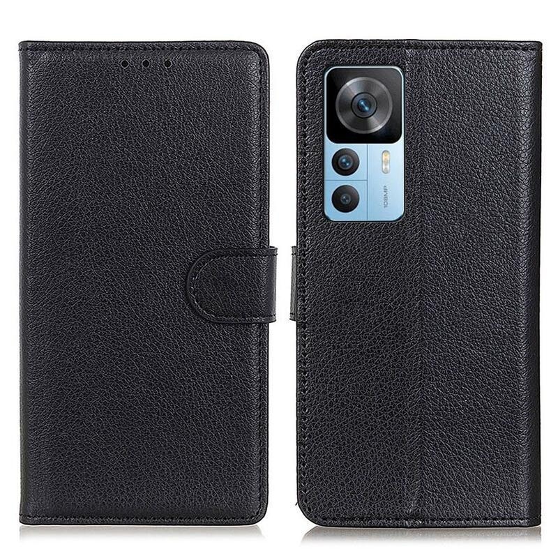 Litchi PU bőr pénztárca tok a Xiaomi 12T/12T Pro-hoz - fekete