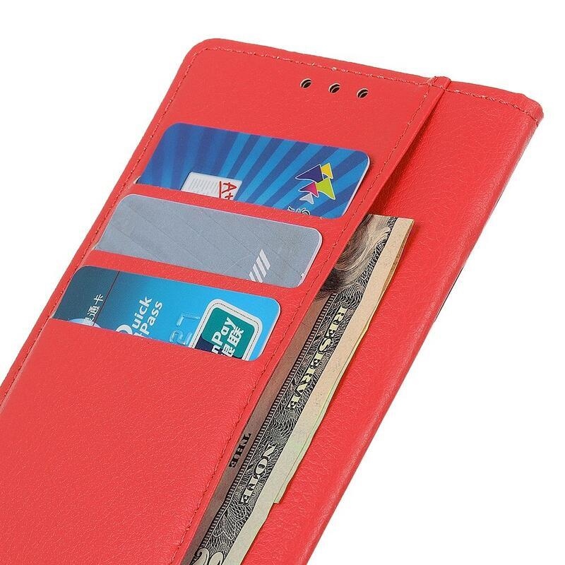 Litchi PU bőr pénztárca tok a Xiaomi 12T/12T Pro-hoz - piros