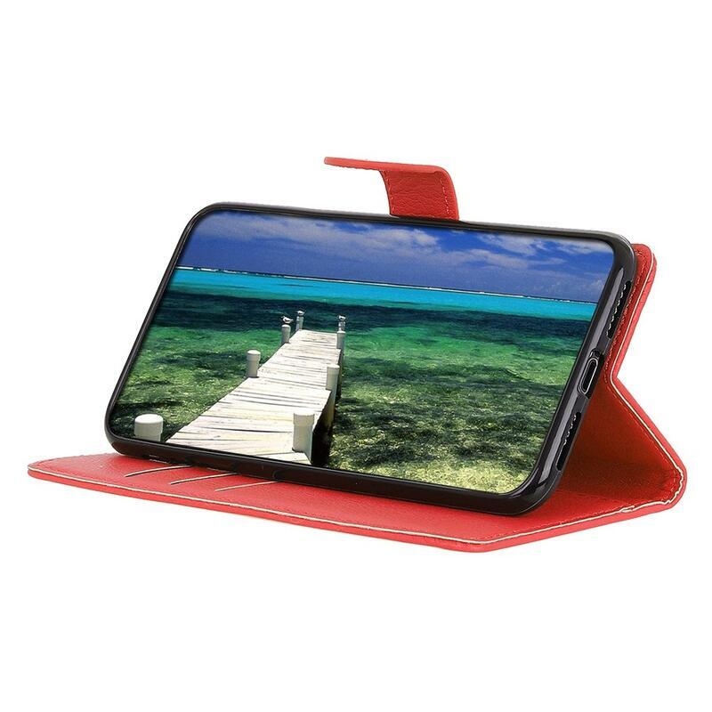Litchi PU bőr pénztárca tok a Xiaomi 12T/12T Pro-hoz - piros