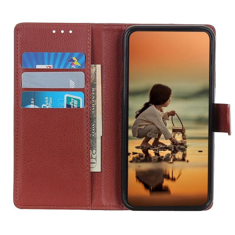 Litchi PU bőr pénztárca tok Xiaomi 12T/12T Pro - barna