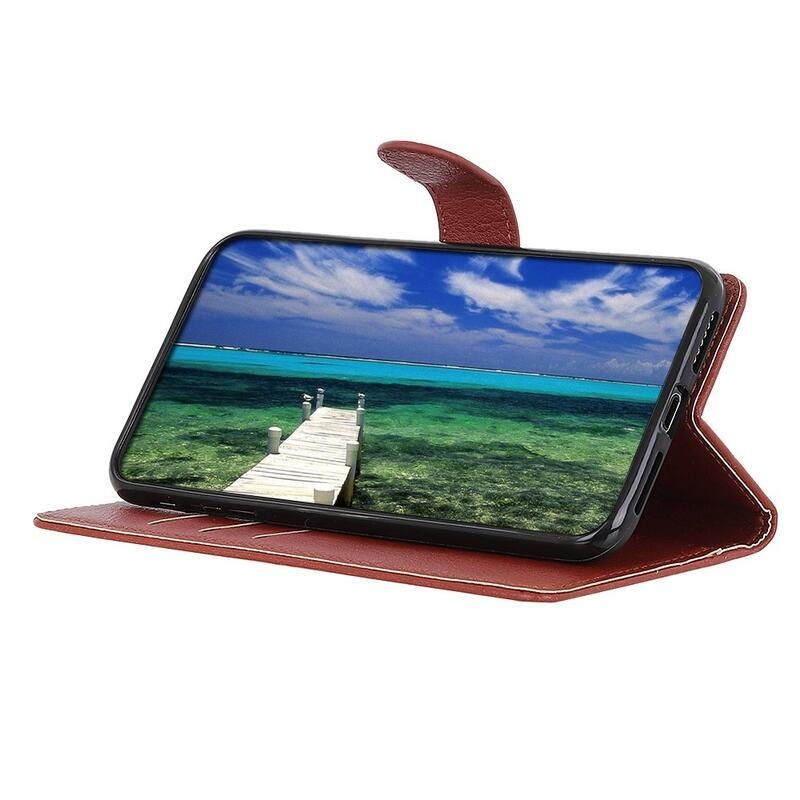Litchi PU bőr pénztárca tok Xiaomi 12T/12T Pro - barna