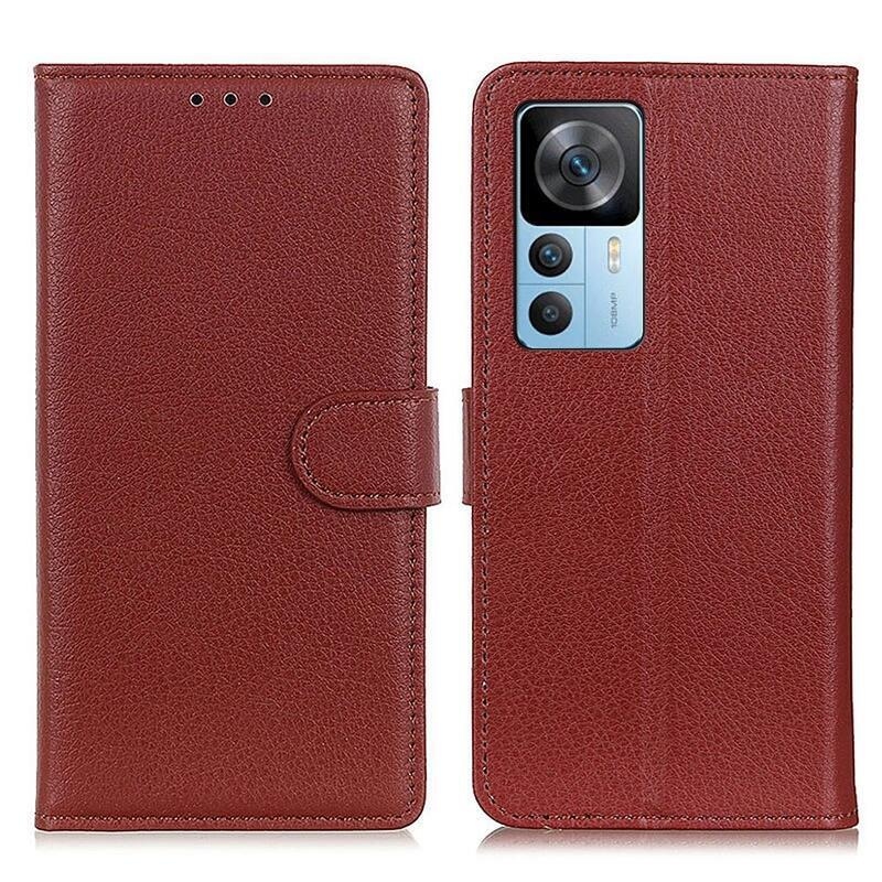 Litchi PU bőr pénztárca tok Xiaomi 12T/12T Pro - barna