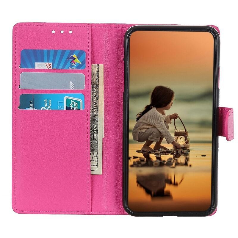 Litchi PU bőr pénztárca tok Xiaomi 12T/12T Pro - rózsaszínű