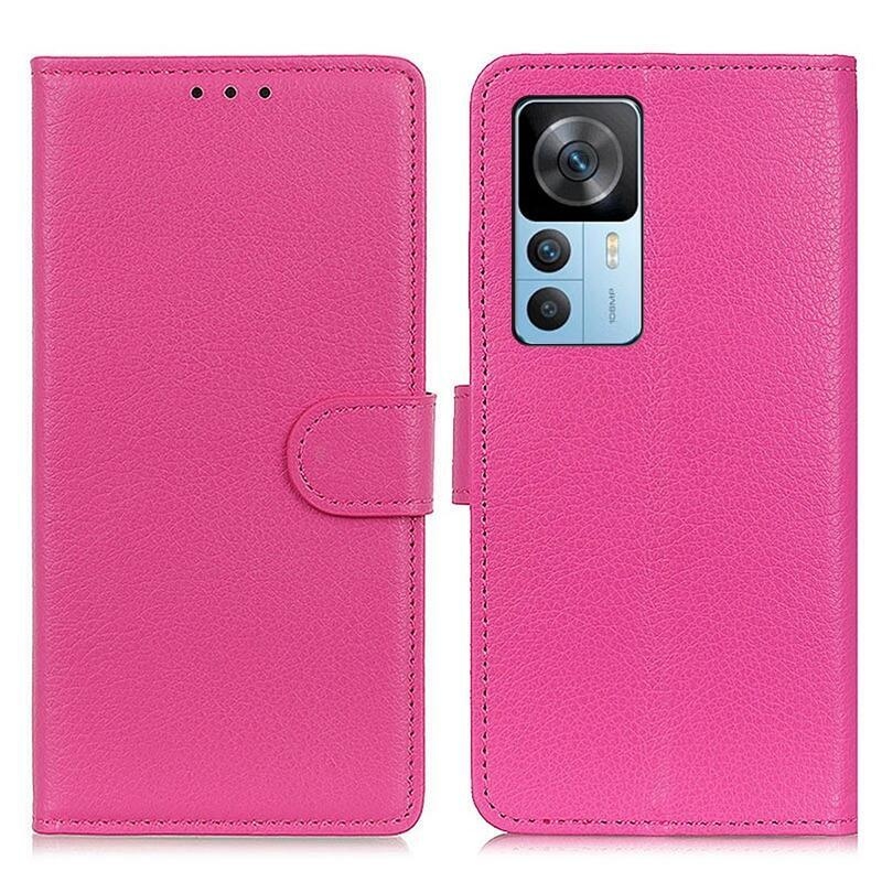 Litchi PU bőr pénztárca tok Xiaomi 12T/12T Pro - rózsaszínű
