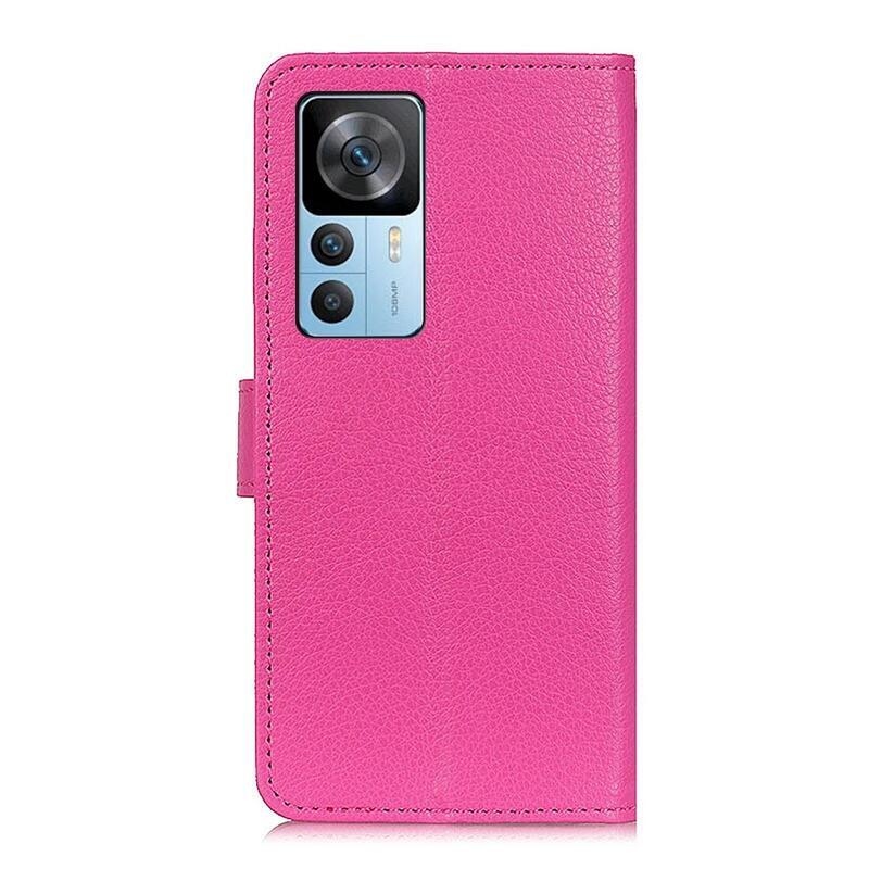 Litchi PU bőr pénztárca tok Xiaomi 12T/12T Pro - rózsaszínű