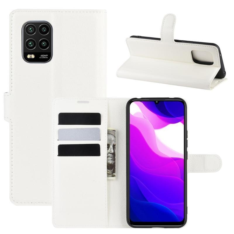Litchi PU bőr pénztárca tok Xiaomi Mi 10 Lite-hoz - fehér
