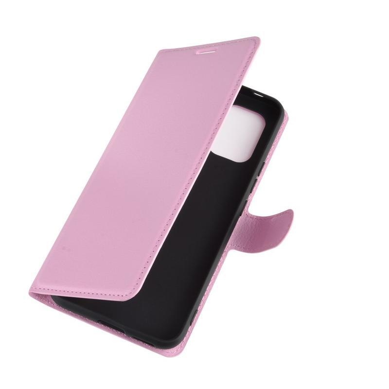 Litchi PU bőr pénztárca tok Xiaomi Mi 10 Lite-hoz - rózsaszín