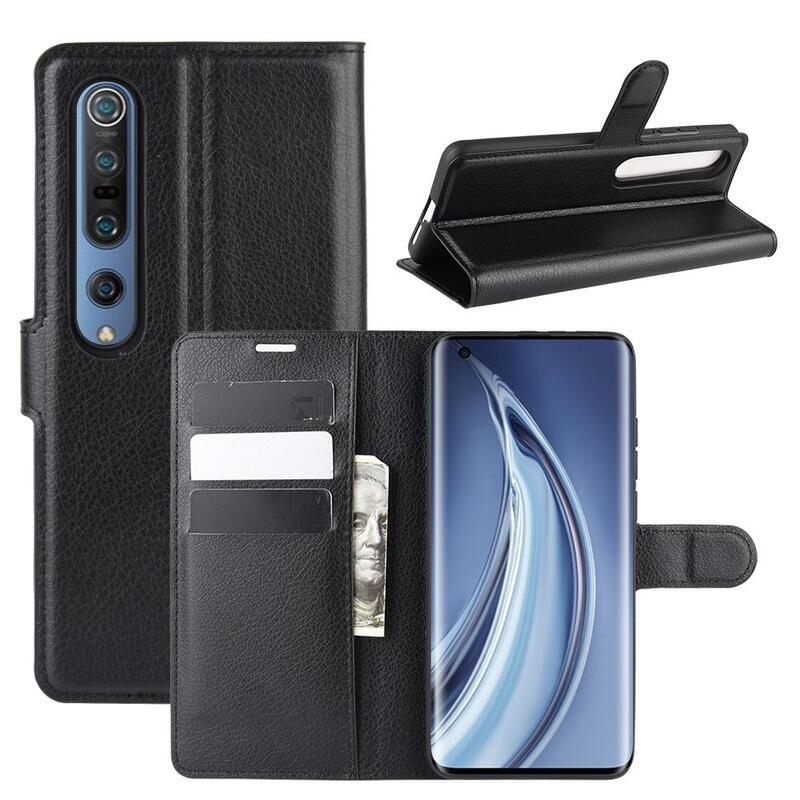 Litchi PU bőr pénztárca tok Xiaomi Mi 10/Mi 10 Pro - fekete