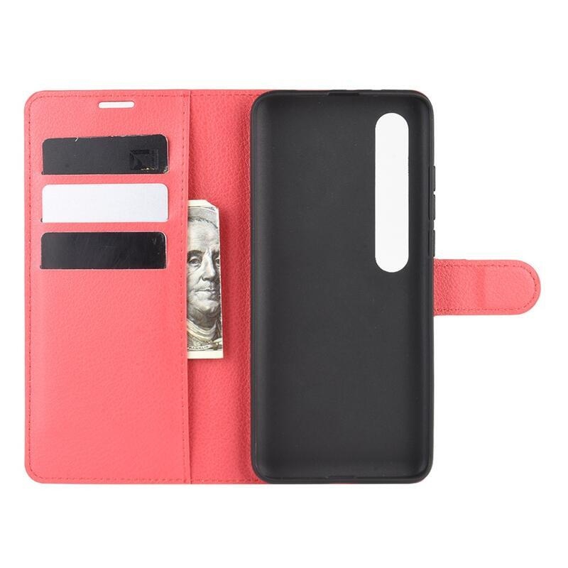 Litchi PU bőr pénztárca tok Xiaomi Mi 10/Mi 10 Pro - piros