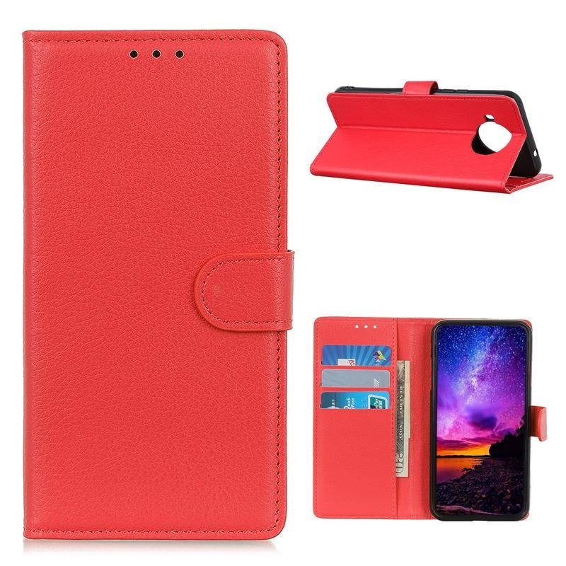 Litchi PU bőr pénztárca tok a Xiaomi Mi 10T Lite 5G számára - piros