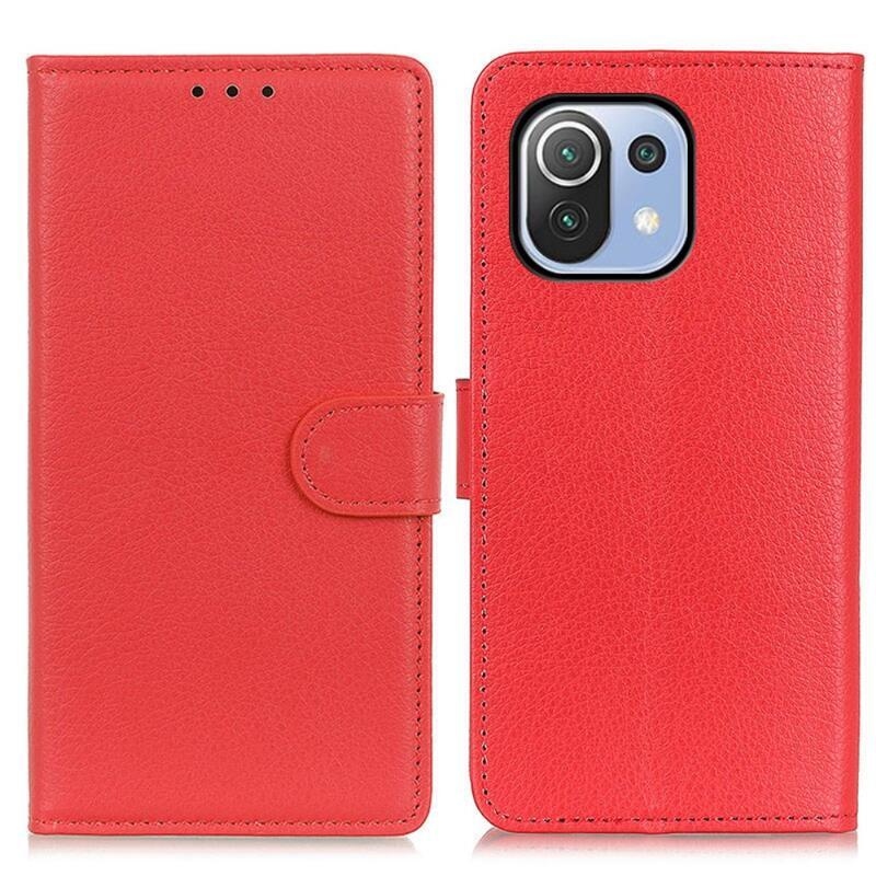 Litchi PU bőr pénztárca tok Xiaomi Mi 11 Lite 4G/5G/11 Lite 5G NE - piros