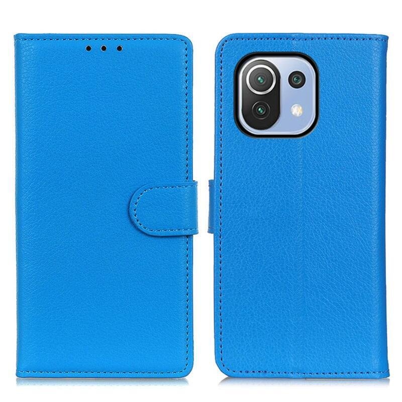 Litchi PU bőr pénztárca tok Xiaomi Mi 11 Lite 4G/5G/11 Lite 5G NE - kék