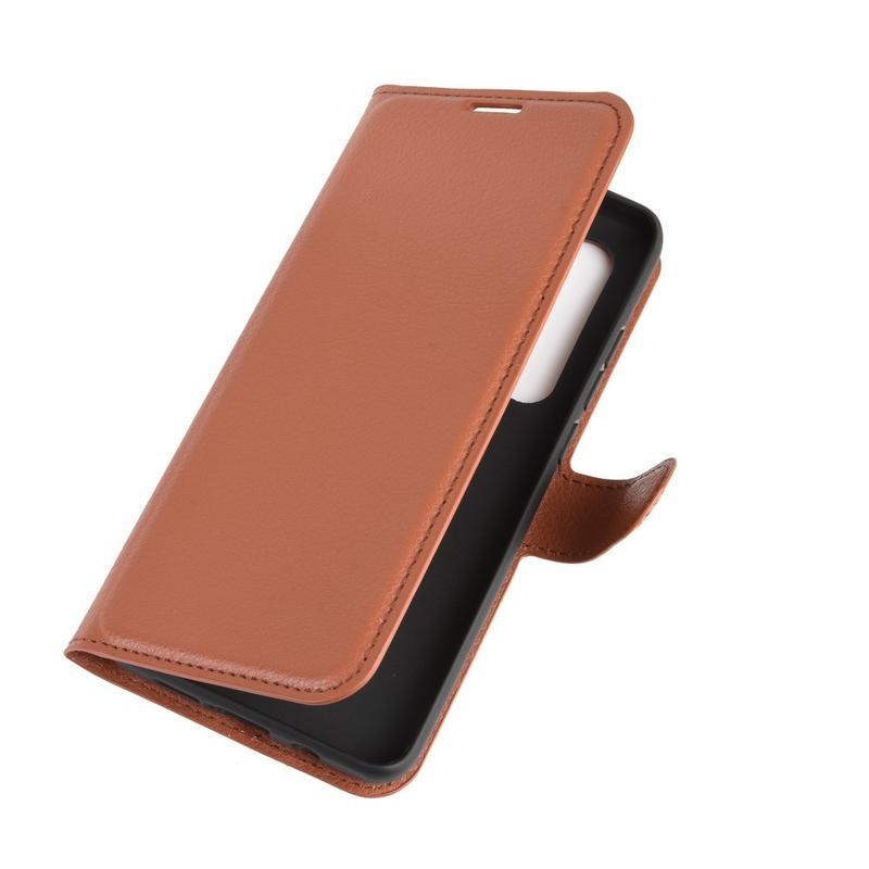 Litchi PU bőr pénztárca tok Xiaomi Mi Note 10 Lite-hoz - barna