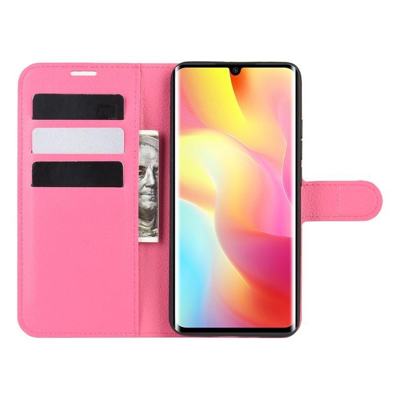 Litchi PU bőr pénztárca tok Xiaomi Mi Note 10 Lite - rózsaszínű