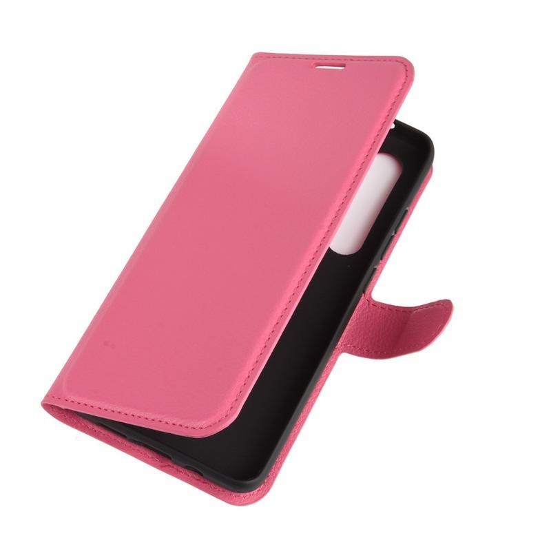 Litchi PU bőr pénztárca tok Xiaomi Mi Note 10 Lite - rózsaszínű
