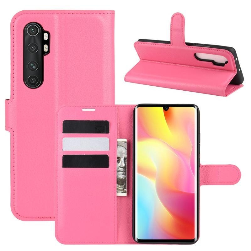 Litchi PU bőr pénztárca tok Xiaomi Mi Note 10 Lite - rózsaszínű