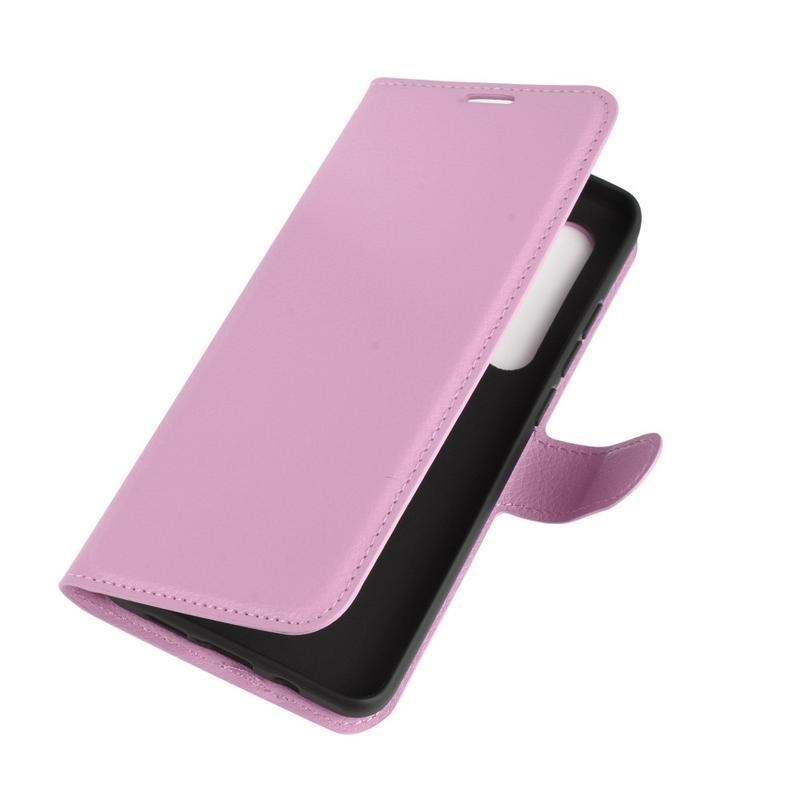 Litchi PU bőr pénztárca tok a Xiaomi Mi Note 10 Lite-hoz - rózsaszínű