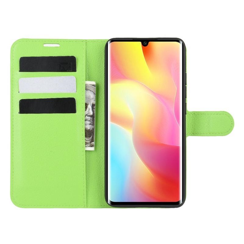 Litchi PU bőr pénztárca tok Xiaomi Mi Note 10 Lite-hoz - zöld