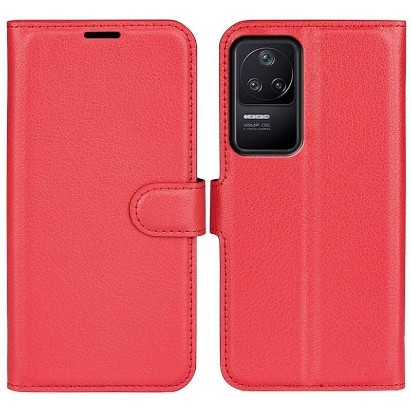 Litchi PU bőr pénztárca tok a Xiaomi Poco F4 5G-hez - piros