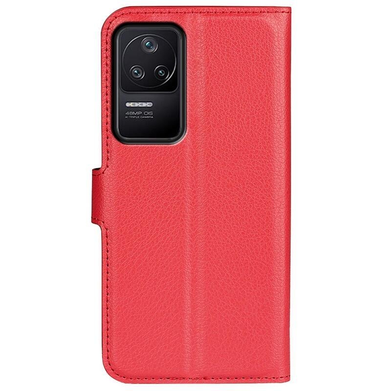Litchi PU bőr pénztárca tok a Xiaomi Poco F4 5G-hez - piros