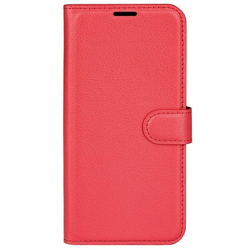 Litchi PU bőr pénztárca tok a Xiaomi Poco F4 5G-hez - piros