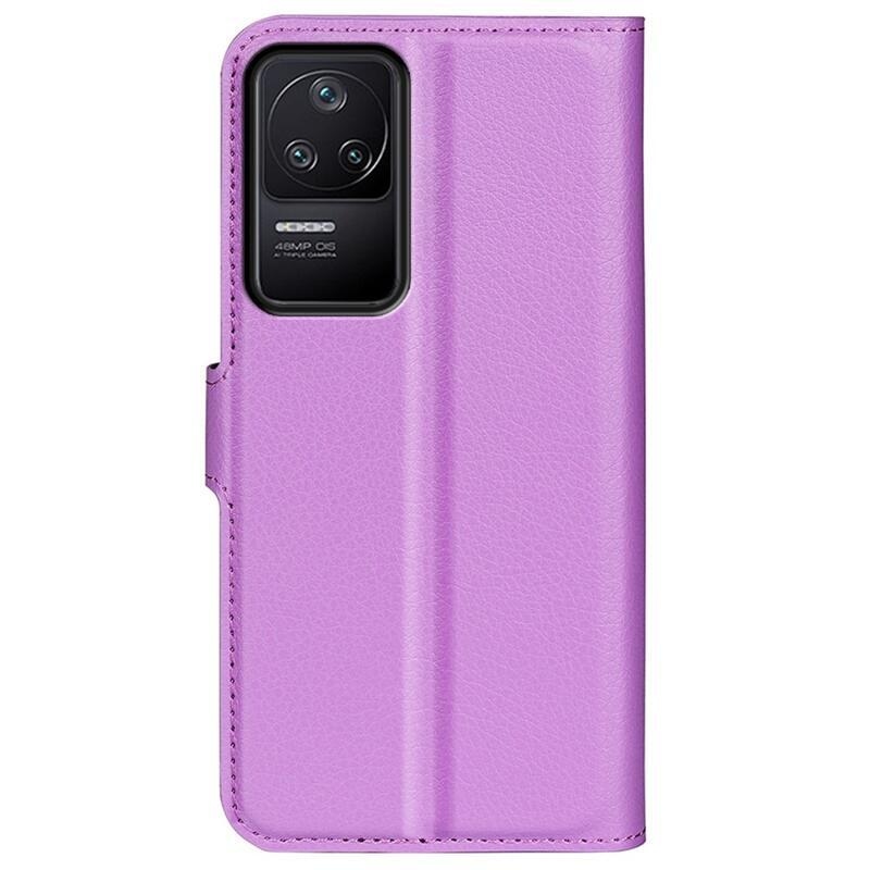 Litchi PU bőr pénztárca tok a Xiaomi Poco F4 5G-hez - lila
