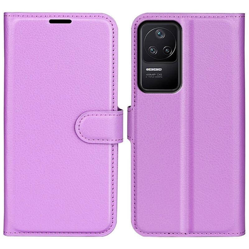 Litchi PU bőr pénztárca tok a Xiaomi Poco F4 5G-hez - lila