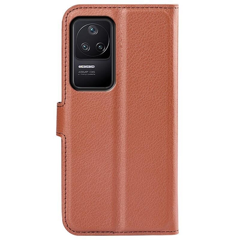 Litchi PU bőr pénztárca tok a Xiaomi Poco F4 5G-hez - barna
