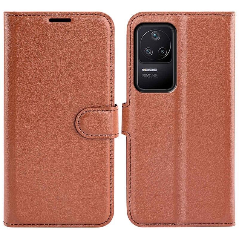 Litchi PU bőr pénztárca tok a Xiaomi Poco F4 5G-hez - barna
