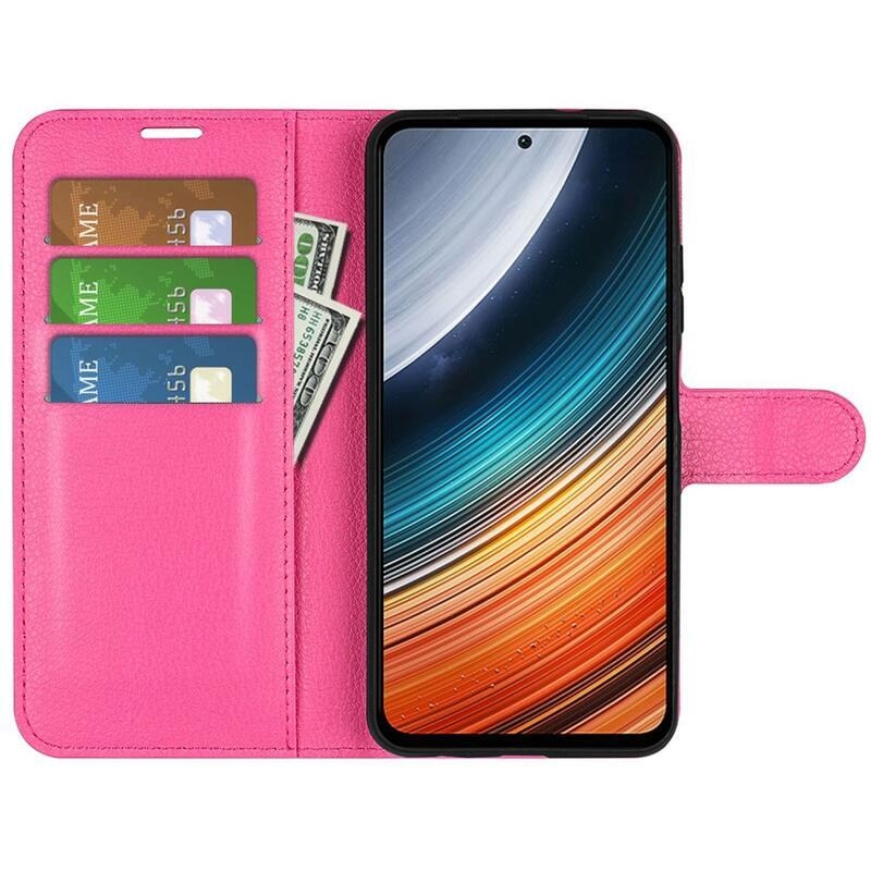 Litchi PU bőr pénztárca tok Xiaomi Poco F4 5G - rózsa