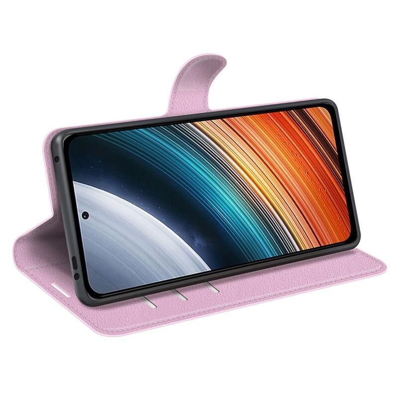 Litchi PU bőr pénztárca tok a Xiaomi Poco F4 5G-hez - rózsaszínű