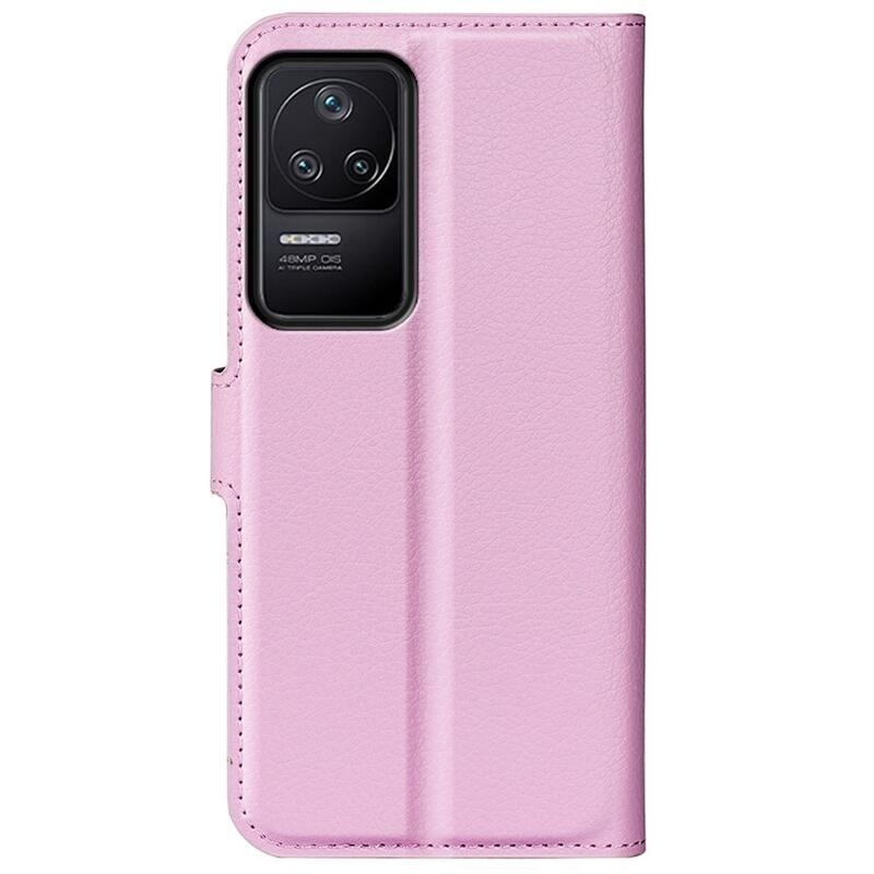 Litchi PU bőr pénztárca tok a Xiaomi Poco F4 5G-hez - rózsaszínű
