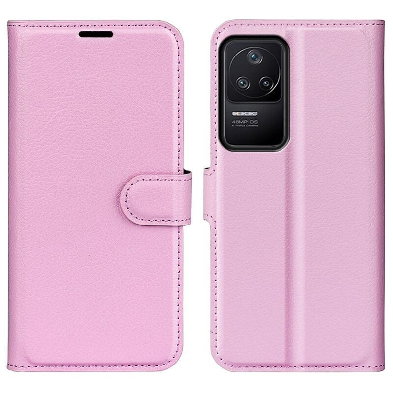 Litchi PU bőr pénztárca tok a Xiaomi Poco F4 5G-hez - rózsaszínű