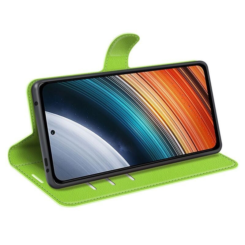 Litchi PU bőr pénztárca tok a Xiaomi Poco F4 5G-hez - zöld