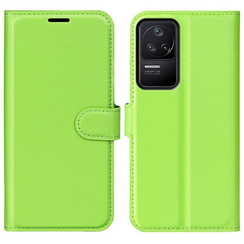 Litchi PU bőr pénztárca tok a Xiaomi Poco F4 5G-hez - zöld